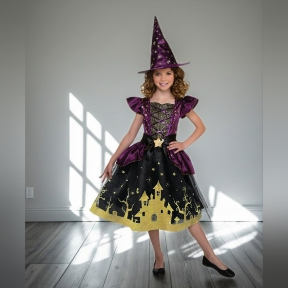Glow In The Dark Starry Witch Dress Up Cosplay Playdate Halloween Costume Girls